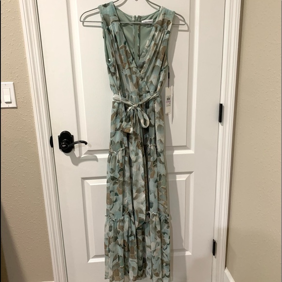 Calvin Klein Lurex Chiffon Floral Print Sleeveless Tiered Maxi Dress NWT - Picture 3 of 10
